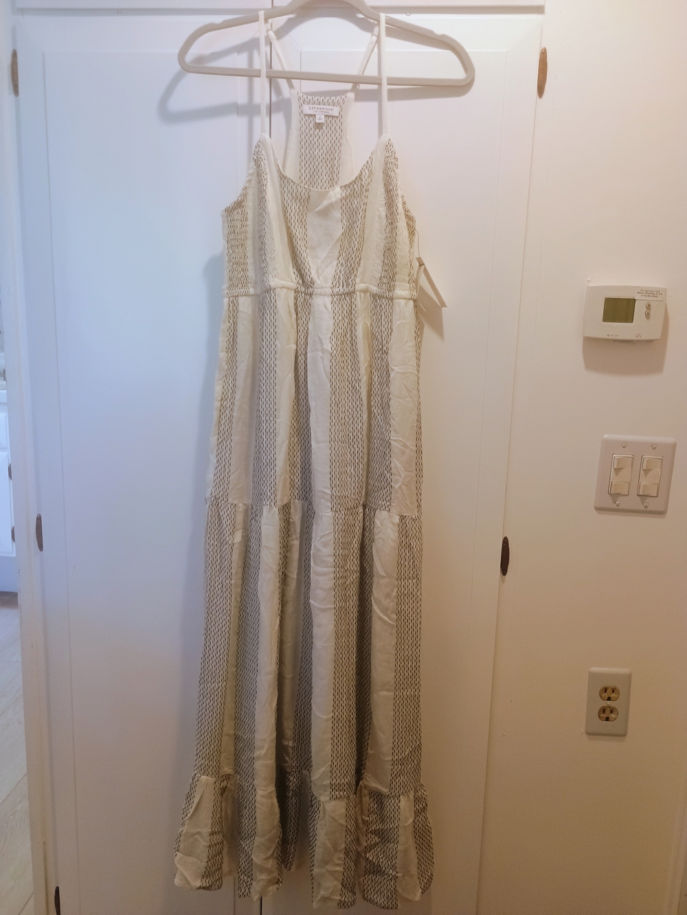 Liverpool Charcoal Thread Striped Cream Maxi Dress Adjustable Spaghetti Straps - Picture 2 of 9